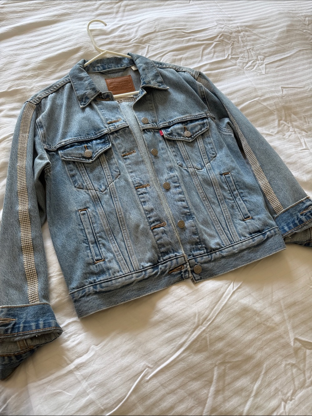 Levi's Light Blue Denim Jean Jacket with Rhinestone Stripe